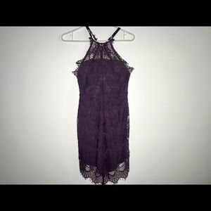 Purple Lace Dress Halter Neck